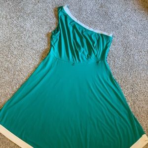 New York and company green one shoulder dress